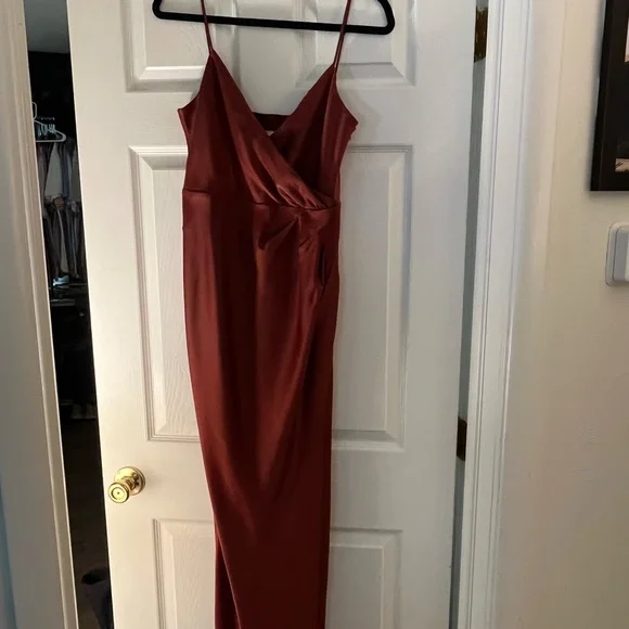 knee length dresses for ladies Copper Lace-Trim Maxi Slip Dress main image 1